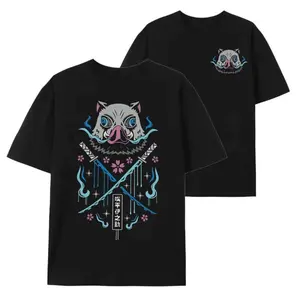Demon slayer Inosuke Hashibira with His Sword Dual Serrated Nichirin Katanas Shirt Demon Slayer T-Shirt Anime Sweatshirt Anime Lover T-Shirt Graphic Tees Top Womenswear Casual Japanese Short Sleeve Streetwear Gift for Children Youth Adult Family