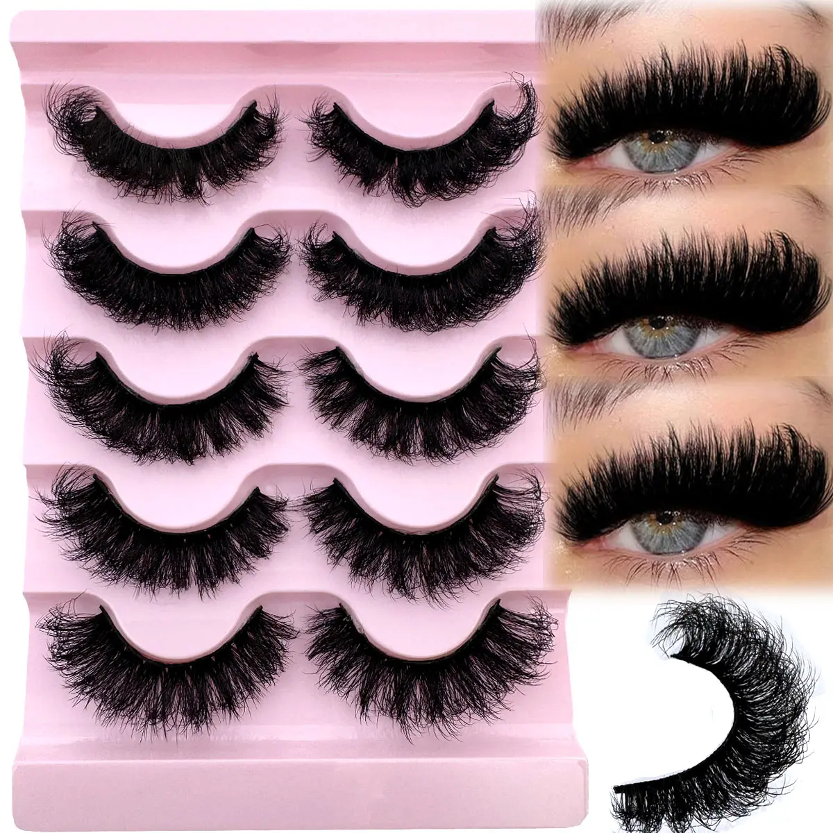 Luxury D-Curl Dramatic Volume Synthetic Faux-Fur Eyelashes, Volumized False Eyelashes, Soft Comfortable Artificial Water-Fox Lashes, Fluffy Long Thick 3D Cross-Layered Curly False Lashes, Makeup