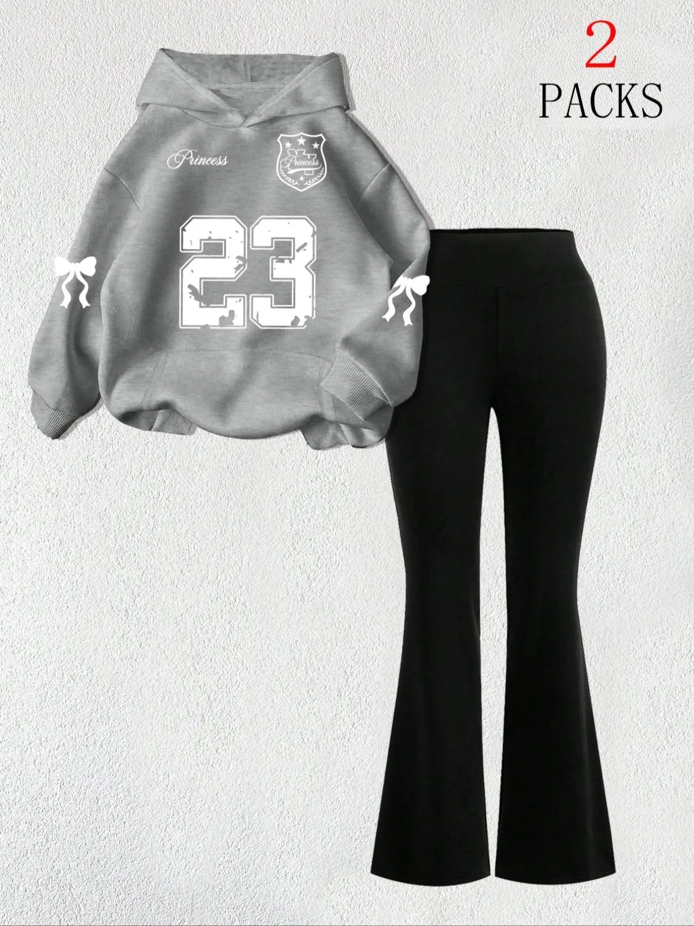 Women's Sporty Long Sleeve Hoodie, Sweatsuit Set, Casual Sporty Set, Athleisure Wear Set, Athleisure Outfits, Bow Tie Cuff Design, Slim Fit Bell Bottom Pants, Perfect for Travel and Home Office