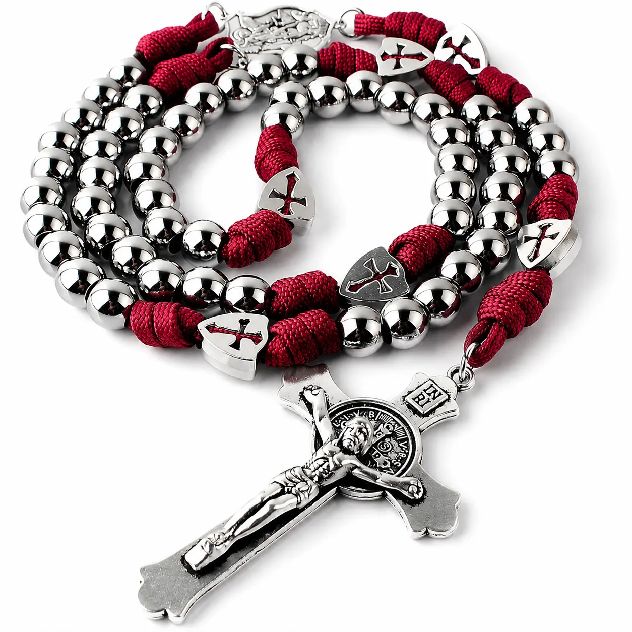 Catholic Rosary Necklace for Men with Saint Benedict Crucifix, Christian Prayer Beads for Daily Prayer and Devotion, Religious Gift for Him