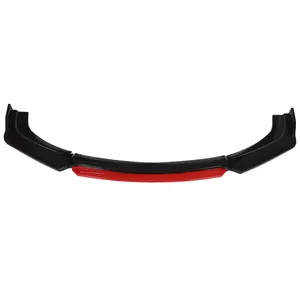 Universal Glossy Black Front Bumper Lip Spoiler Splitter 4 Pieces Kit Red Tongue