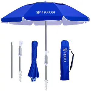 shore beach umbrella Beach 6.5ft twice folded Portable beach umbrella with sand anchor windproof, Push Button Tilt and Air vent UPF 50+ Protection Fits in a large Suitcase for Patio Garden Beach Pool Backyard Blue