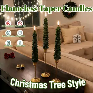 Christmas Tree Flameless Taper Candles Flameless Window Candles with Remote Timer, 11.8" Battery Operated 3D Wick LED Flickering Taper Candle for Home, Wedding, Party Decorations
