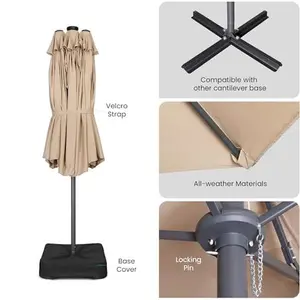 15ft Triple-Head Patio Umbrella with 135 sq.ft Extra Large Coverage, UV50+ Sun Protection and Waterproof Canopy, Includes Sturdy Weighted Base plus Sandbags, Adjustable Outdoor Sun Shade for Patio, Garden, Pool, Backyard and Deck, All-Weather Durable and