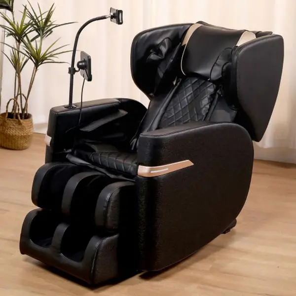 PU Leather Zero Gravity Massage Chair | Full Body Shiatsu Rollers, Air Pressure Massage, Heating Therapy, Foot Massage, Bluetooth Speaker & Blue Ambient Lights, Adjustable Recliner for Home Office,Black