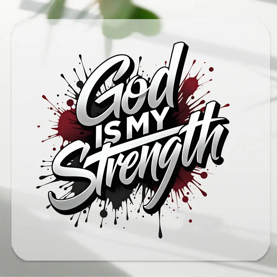 "God Is My Strength" Text DTF Transfer - Christian Faith Vibes - Trust · Believe · Overcome - Suitable For T-shirts, Bags & Fabric Decor, Washable Iron-On Stickers, Religious Heat Transfer Decals