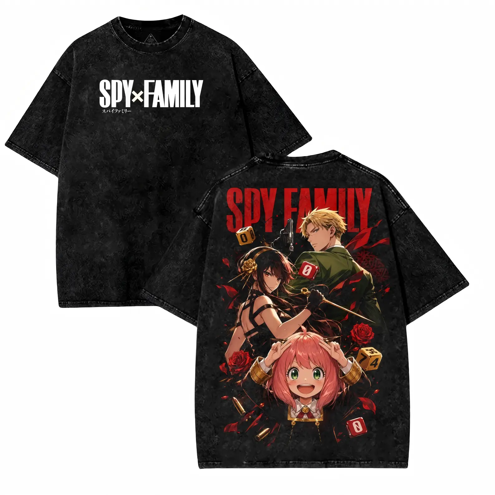 cotton 100% Spy x Family Forger Family Shirt, Loid Yor Anya Washed Anime Tee, Spy Family Mission Manga Streetwear Fan Gift，SpyxFamily Anya Loid Yor Anime Fan Casual Otaku Merch