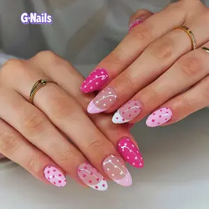 G Nails A81 Strawberry Cream Pink Polka Dot Nails 10 PCS  Handmade Press On Nails Reusablenails Handpaintednails Pinknails