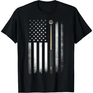 100% Cotton Billiards Pool Player Table USA US American Flag T-Shirt