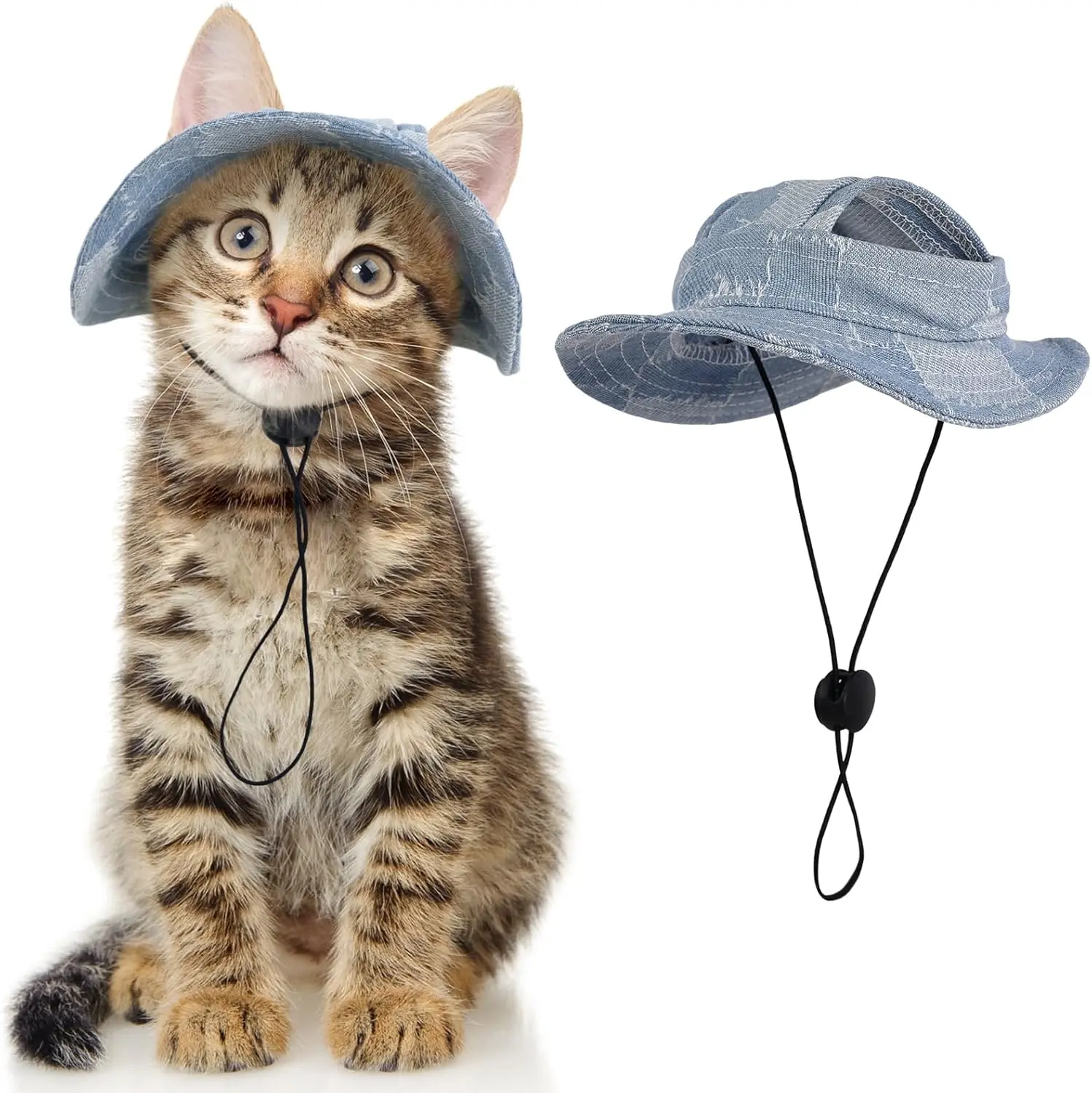 Cat Bucket Hat with Ear Hole, Cotton Birthday Bonnet for Small Pets| Breathable cotton, Adjustable Secures fit, For birthday Party, For small cats, daily cute photos