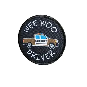 Wee woo driver sheriff pickup driver funny 3" circle removable morale patch with hook and loop backing