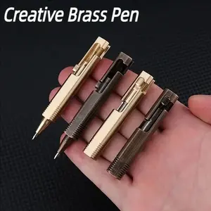 Creative Mini Brass Vintage Ballpoint Pen, Portable Travel Pocket Sign Pen, Business Office Gift, Includes 2 Ink Refills