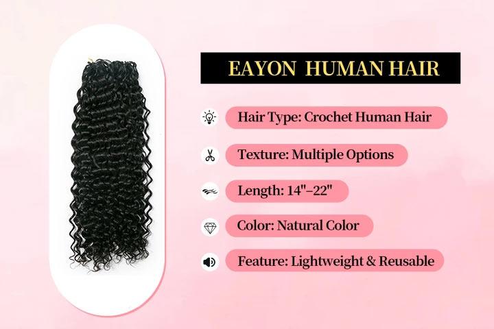 Eayon Hair Crochet Human Hair Pre-Separated for Miracle Knots Boho Braids Natural Color Lightweight Easy Install Wave Styles 14-22 Inch Reusable