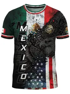 Mexico Usa Flag Eagle Animal Heritage Power Unity Identity Shirt, Casual Fitted Long Sleeve Top, All Seasons Fashion, Unique Geometric Ethnic Print Design, Cultural
