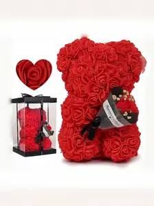 Handmade Eternal Flower Rose Teddy Bear Gift Box, Ideal for Couples' Dates, Valentine's Day, Anniversary, Birthday, Halloween, Christmas