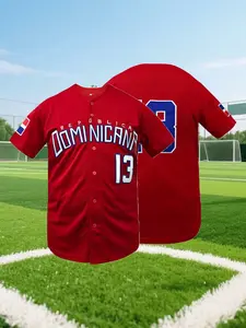 Men's Dominicana #13 Embroidered V-Neck Loose Fit Breathable Sports Shirt, Sportswear Clothing, Short Sleeve Baseball Jersey, Loose Fit for Sports & Parties, Casual Wear, Themed Events, Bold Number Design, Durable Fabric
