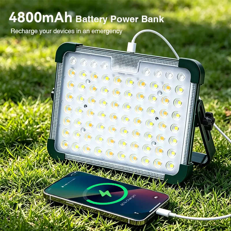 10000LM Solar Camping Light with Side Flashlight, 6 Lighting Modes, 4800mAh Rechargeable LED Work Light & Emergency Power Bank for Camping, Power Outages, Garage