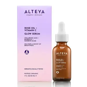 ALTEYA Organic Rose Oil + Vitamin C Glow Serum 30ml - Hydrate & Brighten with Hyaluronic Acid Rainbow Algae Bulgarian Rose Otto Oil for Radiant Skin Repair Firming Essence Moisturizing - Moisturize, Enhancing Glow
