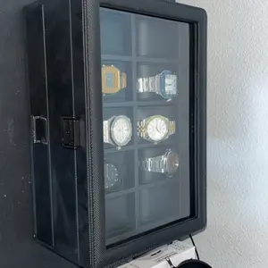 VLANDO Watch Box for 10 slot, Lockable Watch Case with Textured Leather, 2 Layer Watch Holder for Rings, Bracelets, Glasses, Glass Lid, Removable Divider, Christmas Gift  Holiday Gifts for Fathers, Husband, Friend