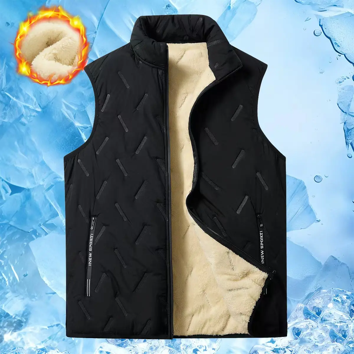 Men's Casual Autumn-Winter Insulated Vest - Fleece-Lined, Wool-Polyester Blend, Sleeveless, Front Close, Regular Fit, Fitted, Multi-Size, Fitted Vests, Fleece Lined Vests
