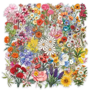 60Pcs Transparent Flower Stickers for Scrapbooking PET Nature Plant Sticker Floral Stickers Decorative Stickers Colorful Vintage DIY Sticker Craft Sticker for Journaling Scrapbooking Clear Flowers Decals (Flower)