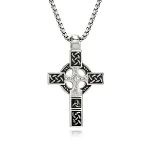Celtic Titanium Cross Necklace Men's Dressing Gift for Christian Boys with Intricate Knotwork Design Titanium Steel Couples Necklace Unique Craftsmanship