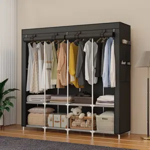 1pc Easy Cloth Cover Portable Wardrobe Closet Home Large Capacity Space Saving Assembled Clothing Storage, Durable Fabric Organizer, Ideal for Small Spaces