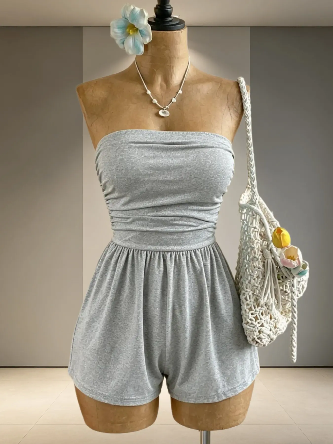 Sweet Cool Girl Style Crop Top Jumpsuit Women, Basic Solid Color Slim Fit, Flattering Conceals Fat, Versatile Inner and Outer Wear