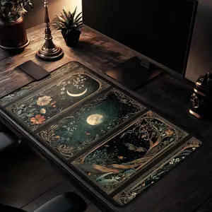 Celestial Lunar Nature Tarot Card Desk Mat Dark Green Witch Night Botanical Floral Mousepad Occult Stars Magic Mouse Moon Office Gift Idea