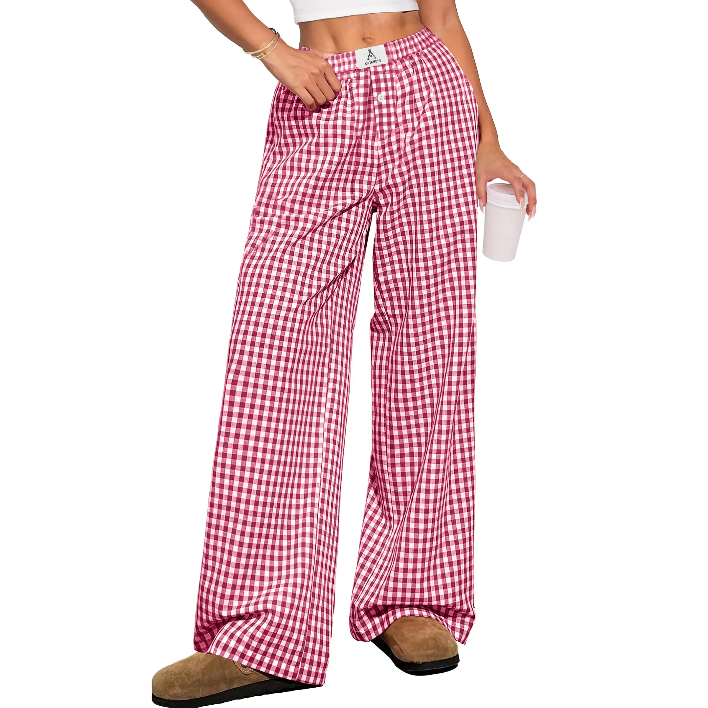 ANRABESS Womens Striped Gingham Pants 2026 Pajama Lounge Boxer Pants Cute Comfy PJ Bottoms with Pockets Fall Y2K Outfits