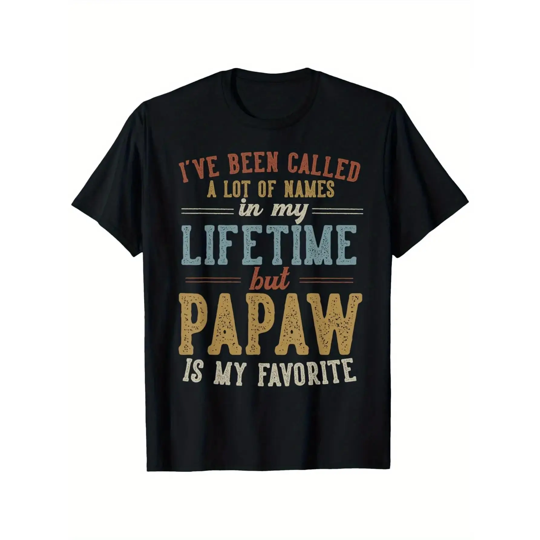 Men's Papaw Print Father's Day Crew Neck Short-Sleeve T-Shirt - 100% Cotton Streetwear Menswear, Comfortable Outdoor Casual Top, S-XXXL (Father's Day Print Men's Short-Sleeve T-Shirts)