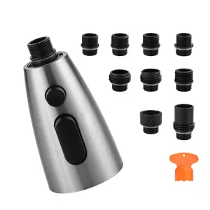 WOWOW Kitchen Faucet Head Replacement Brushed Nickel, 3 Function Pull Out Spray Nozzle with 9 Adapters for Kitchen Sink Faucet