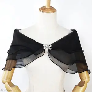 Women Evening Dresses Shawls Wedding Shawl Lace Cape Bridal Shrug Tops for Party Ruffle Chiffon Cover Ups Off Shoulder Bolero