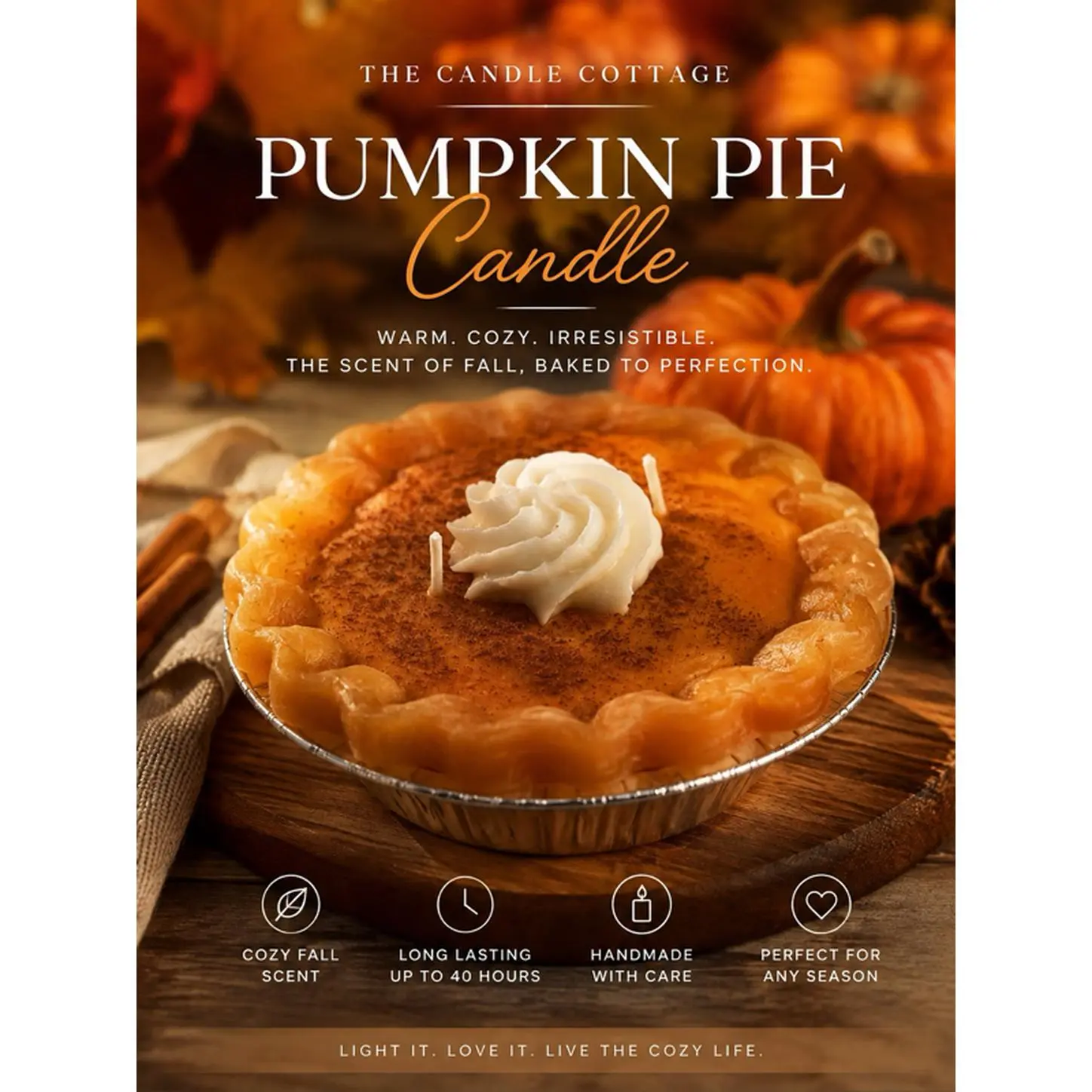 The Candle Cottage Pumpkin Pie Candle - Warm Cozy Irresistible Scent of Fall Baked to Perfection Handmade with Care Perfect for Any Season