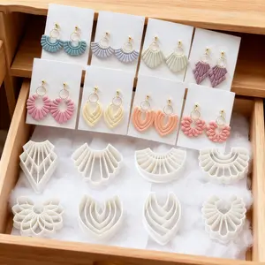 Geometric-shaped flowers, 8 in total, Diy kits, with diverse styles such as shells, hearts, etc. Love theme, jewelry making and cutting clay tools, soft clay cutters for earrings and essential DIY jewelry handcrafting tools Festival earring dec