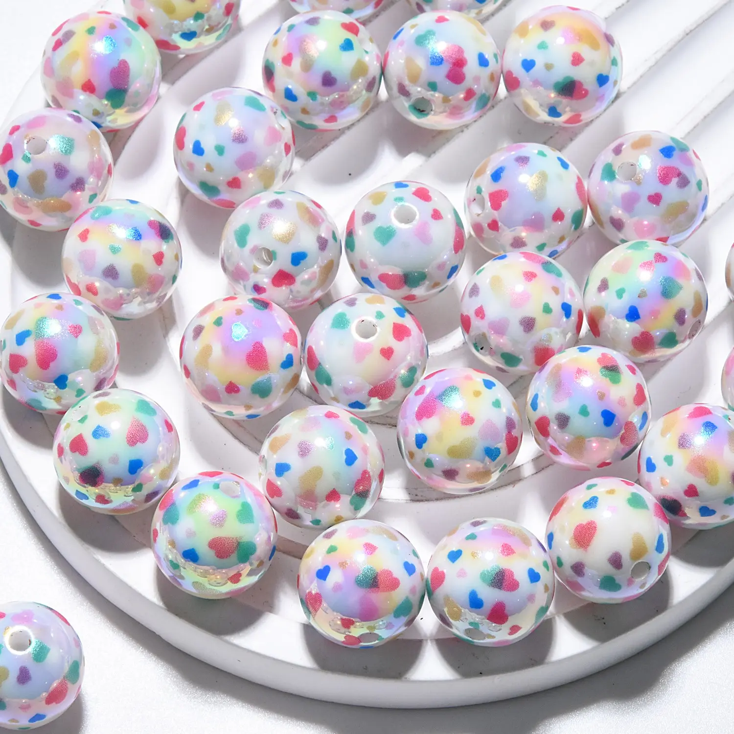 Acrylic Straight Hole Beads Set, Decorative Beads, Beaded Set, Acrylic Bead Mix, Cute Heart Print Beads, Perfect for DIY Jewelry Making Bracelets Crafts, Valentine's Day Gift for Girls