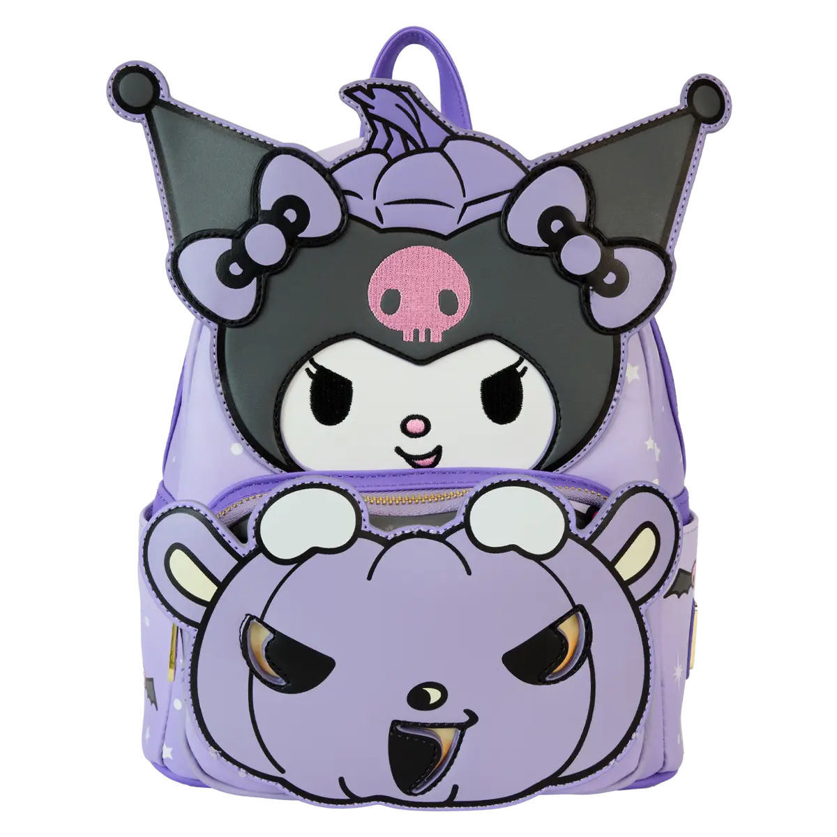 Sanrio Kuromi Mini Backpack, Pumpkin Light-Up and Glow in the Dark Polyurethane Character Bag for School, Backpacks For School, Character Backpacks