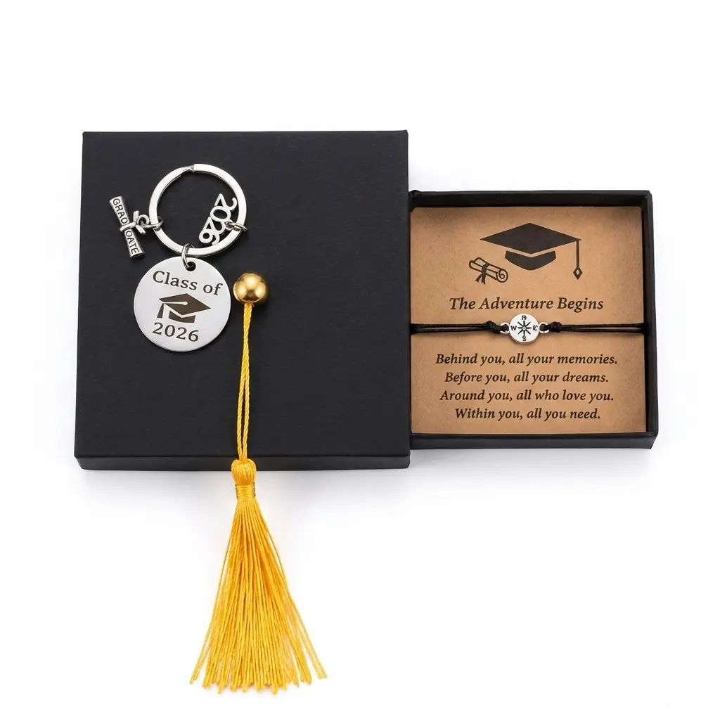 Stainless Steel Charm Graduation Gift Bracelet with Cap Box - Teen Girl Gifts for 2026 Graduates (Kindergarten, 5th/8th Grade, High/Middle School, College Seniors, Nurses)