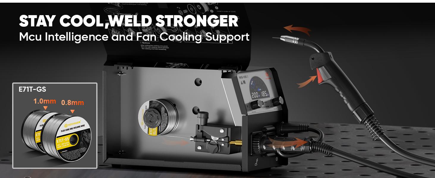 HZXVOGEN MIG185II 185A MIG Welder, 4 in 1 Gas MIG/Flux Core Gasless MIG/Lift TIG/Stick Welder, 110V 220V IGBT Inverter Synergy Multi Process Welding Machine Large LED Screen Display for Beginner