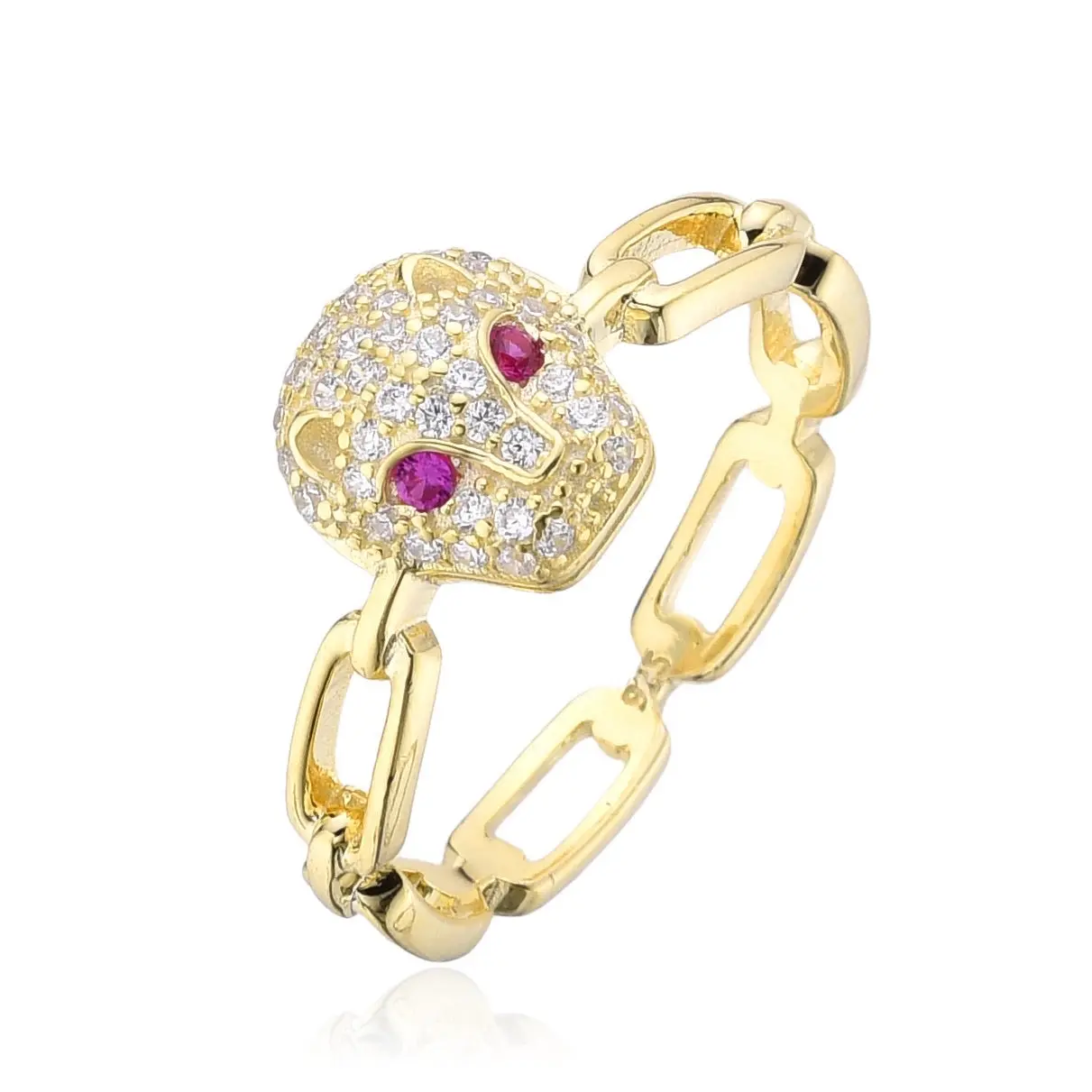 Panther Red Eye Link Ring, Pave Ring, Chunky Band Rings