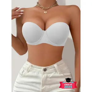 Women’s solid-color push-up strapless bra with removable padding, comfortable breathable half-cup bra, women’s lingerie for all seasons, clothing