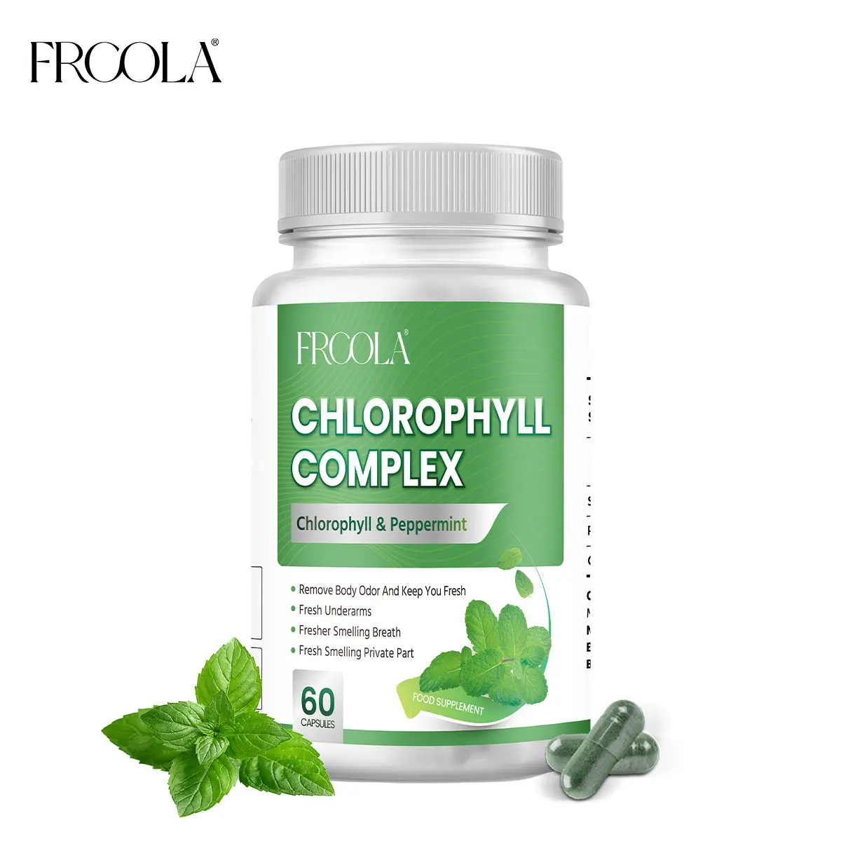 FRCOLA-body odor,- Body Odor Remover, Promotes gastrointestinal digestion，Fresh breath，detoxing ,vegan| Dietary| Beauty body magic chlorophyll capsule Edible Fitness Supplement Vitamin Healthcare