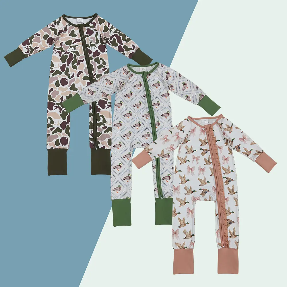 Boys' Soft Long-Sleeve Convertible Zipper Camo Bodysuit - Baby Clothing with Hunting Season Country Mallard Duck Design, Casual Toddler Clothes Outfit