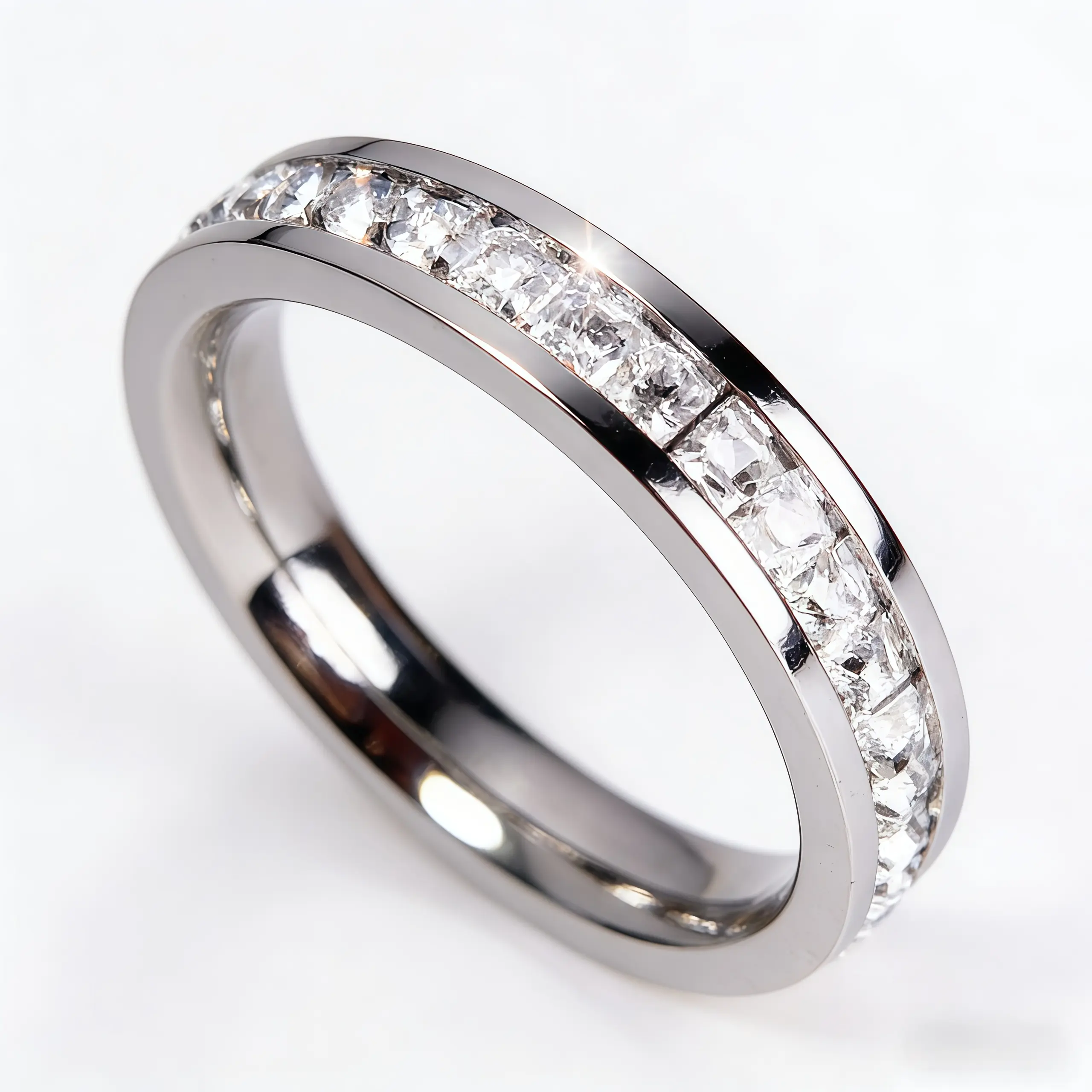 Women's Ring, Korean Style Geometric Plain Stainless Steel Band with a Sleek Appearance and Single Row Full Diamond Line, Matching Set, Durability