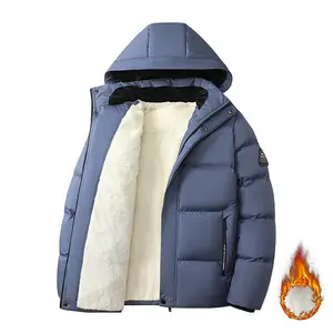 Menswear Love Stylish Beige Quilted Fleece Lined Warm Casual Cotton Shirt Couple Style Detachable Hat Long Sleeve Top Medium Size Fashion Blue Solid Color Jacket with Quilted Design and Detachable Cap Beige Coat Menswear Stylish Plain