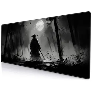 Japanese Samurai Pattern Mouse Pad, Rectangle Gaming Mouse Pad, Anti-slip Rubber Base Mousepad, Office Desk Keyboard Mouse Mat, Computer Desk Mat, Desk Accessories for Home Office Game Room Desk