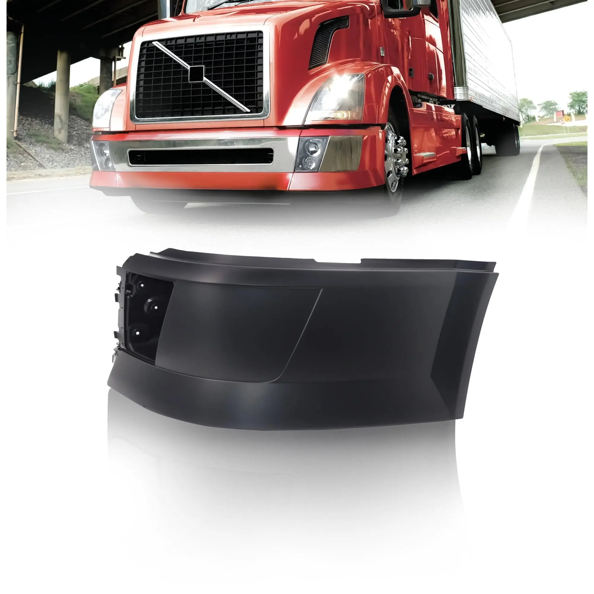 TORQUE Left Corner Bumper with Fog Light Hole, Driver Side LHD Replacement Bumper Covers for 2004-2015 Volvo VNL Semi Trucks (TR011-L)