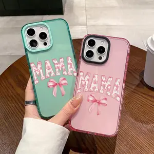 Phone Case for iPhone 17 16 Air Plus 15 Pro Max 14 13 12 11 MAMA Letter Bowknot Pattern Non-Yellowing Shockproof Soft Silicone Transparent Cover,Makes a great gift for friends or family.