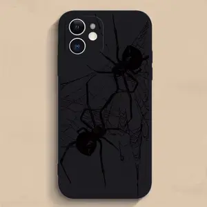 Two Black Spider Pattern Straight Edge Case for iPhone 17 16 15 14 Pro Max 13 12 11 XR XS Plus Shockproof Non Slip Military-Grade Protection Silicone Cove