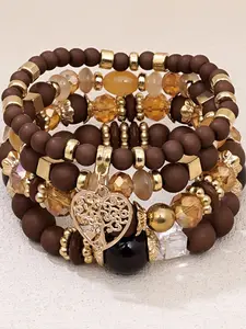 4 pcs set Multi-Layer Boho Heart Charm Acrylic Women Bead Bracelet 4Pcs/Set Synthetic December Birthstone Bohemian Style Colorful Handcrafted Beaded Stackable Layered Bracelet Set For Daily, Mardi Gras, Party Wear, Perfect Gifts for Her
